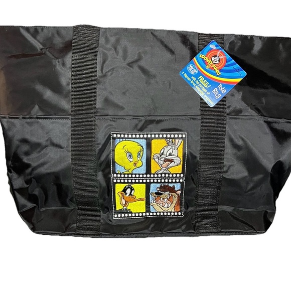 Hallmark Handbags - Vtg Looney Tunes Hallmark Embroidered Black Zip Tote Bag